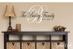 Family Name Monogram Est Date-#3 Vinyl Wall Decal - Custom Name - Entryway-Wall Decor-Fancy Modern Decor-Wall Decor-Wedding - Anniversary - thumbnail 1