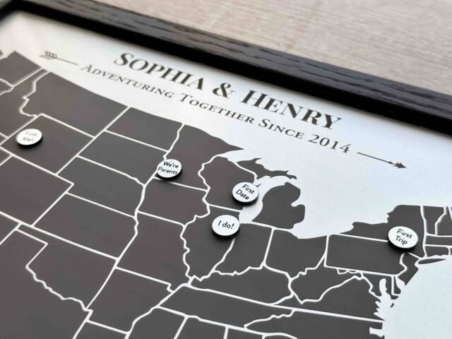 11Th Anniversary Gift For Him & Her Steel Map With Custom Markers 11 Year Idea Wedding Present - image 1