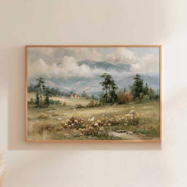 Mountain Meadow Poster, Pine Landscape Print, Nature Wall Art, Paper - image 1