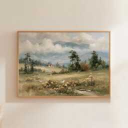 Mountain Meadow Poster, Pine Landscape Print, Nature Wall Art, Paper - thumbnail 1