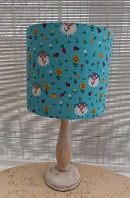 Sheep & Flowers Lampshade Blue Nursery Decor - image 1