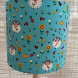 Sheep & Flowers Lampshade Blue Nursery Decor - thumbnail 4