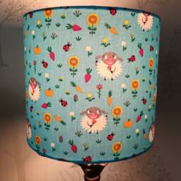Sheep & Flowers Lampshade Blue Nursery Decor - thumbnail 2
