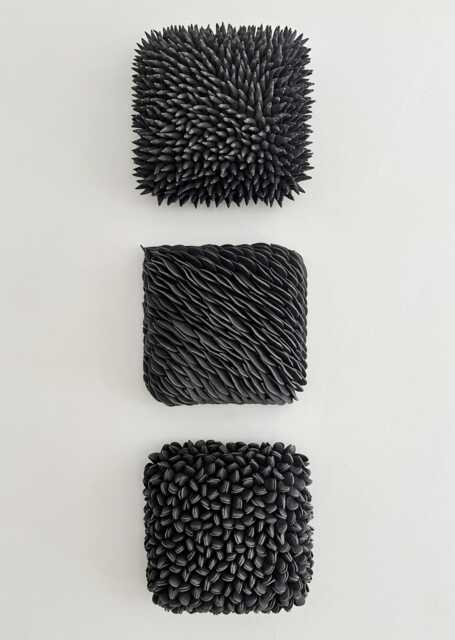 Black Porcelain Wall Art Trio Made To Order - Textured Ceramic Tiles - image 1