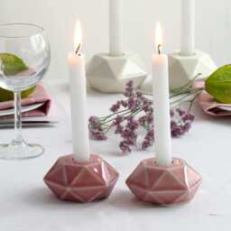 Geometric Candlesticks, Modern Bat-Mitzvah, Pink Ceramic Candle Holders, Pair Of Shabbat Made in Israel - thumbnail 1