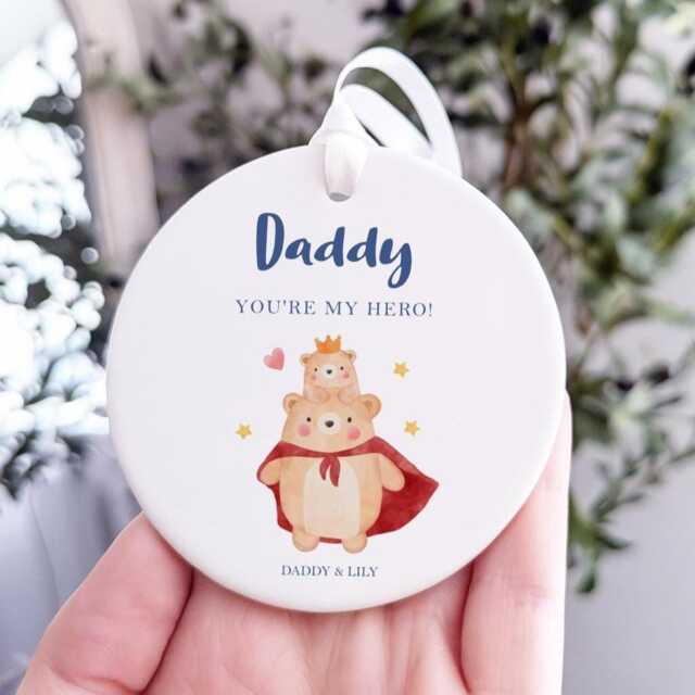 Personalised Dad Ornament, Daddy You're My Hero Gift, Gift From Son Or Daughter, Custom Name Keepsake, Father's Day Birthday Christmas - image 1
