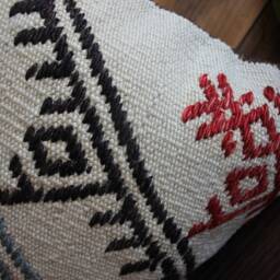 40cm - 16Inch Vintage Boho Kilim Cushion Cover Handwoven - Brocaded Motifs On Undyed Natural Wool - thumbnail 3