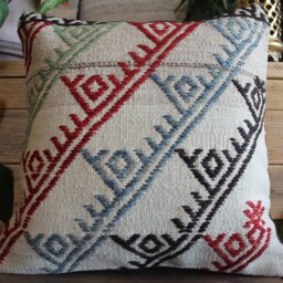 40cm - 16Inch Vintage Boho Kilim Cushion Cover Handwoven - Brocaded Motifs On Undyed Natural Wool - thumbnail 2