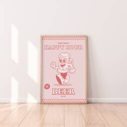 Retro Beer Print - Happy Hour, Kitchen Prints, Vintage Print, Dining Room Lover, Bold Wall Art, Poster, Style - thumbnail 2
