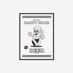 Retro Beer Print - Happy Hour, Kitchen Prints, Vintage Print, Dining Room Lover, Bold Wall Art, Poster, Style - thumbnail 3