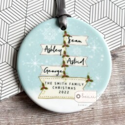 Personalised Christmas Family Names Signpost Design Nordic Style Ceramic Or Acrylic Round Ornament Keepsake - thumbnail 2