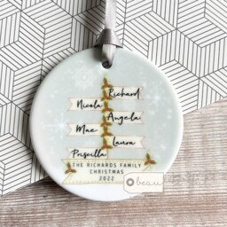 Personalised Christmas Family Names Signpost Design Nordic Style Ceramic Or Acrylic Round Ornament Keepsake - thumbnail 3