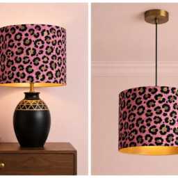 New Luxury Premium Quality Animal Leopard Print With Candy Pink & Golden Colours Velvet Lamp Shade Suitable For All Fittings - thumbnail 2