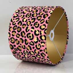 New Luxury Premium Quality Animal Leopard Print With Candy Pink & Golden Colours Velvet Lamp Shade Suitable For All Fittings - thumbnail 3