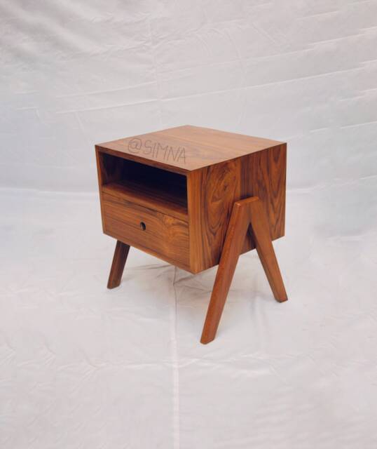 Pierre Jeanneret Inspired Nightstand, Mid Century Modern Solid Teak Bedside Table, Handmade Chandigarh Style Side Boho Wood Nightstan - image 1