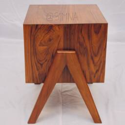 Pierre Jeanneret Inspired Nightstand, Mid Century Modern Solid Teak Bedside Table, Handmade Chandigarh Style Side Boho Wood Nightstan - thumbnail 3