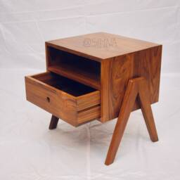 Pierre Jeanneret Inspired Nightstand, Mid Century Modern Solid Teak Bedside Table, Handmade Chandigarh Style Side Boho Wood Nightstan - thumbnail 2
