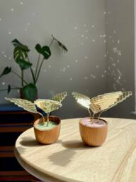 Disco Plant, Teak Wood, Mirror Mosaic, Unique, Disco Ball, Light Reflection, Elegant Decoration, Gold, Silver, Velvet, Environmentally Friendly