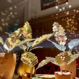 Disco Plant, Teak Wood, Mirror Mosaic, Unique, Disco Ball, Light Reflection, Elegant Decoration, Gold, Silver, Velvet, Environmentally Friendly - thumbnail 4