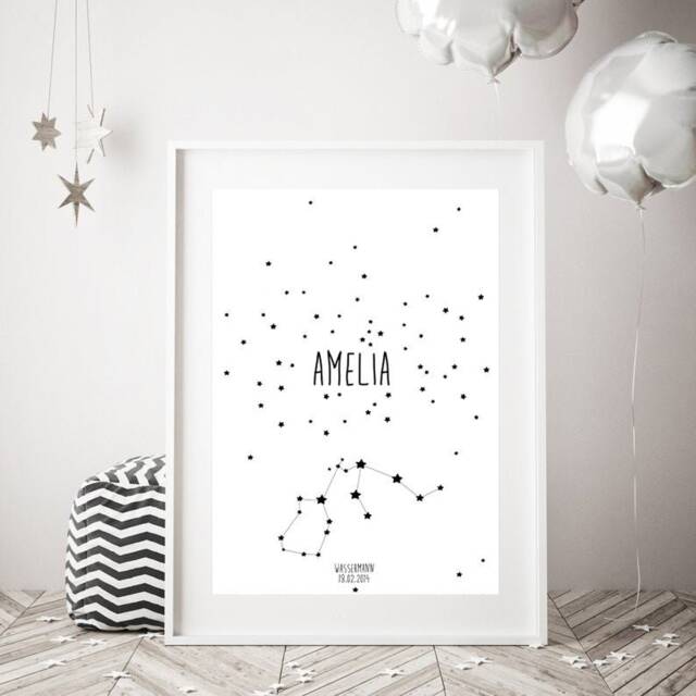 Zodiac Sign Picture, Birth Poster, Poster Zodiac Sign, Christening Gift, Gift - image 1