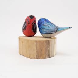 Hand Carved Linden Wood Bird Sculpture, Watercolor Painted - thumbnail 1
