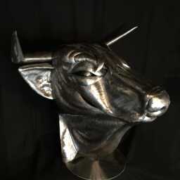 Hand Forged Steel Bulls Head, Fine Art, Wall Animal Sculpture - thumbnail 4