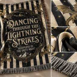 Dancing Through The Lightning Strikes Woven Blanket, Onyx Storm Throw, Fourth Wing Dragon Throw Lover Gift, Fly Or Die - thumbnail 2
