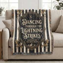 Dancing Through The Lightning Strikes Woven Blanket, Onyx Storm Throw, Fourth Wing Dragon Throw Lover Gift, Fly Or Die - thumbnail 3