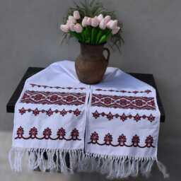 Traditional Rushnyk, Handmade Ukrainian Embroidered Wedding Towel With Red & Black Geometric Design, Slavic Ritual Textile, Wedding Gift