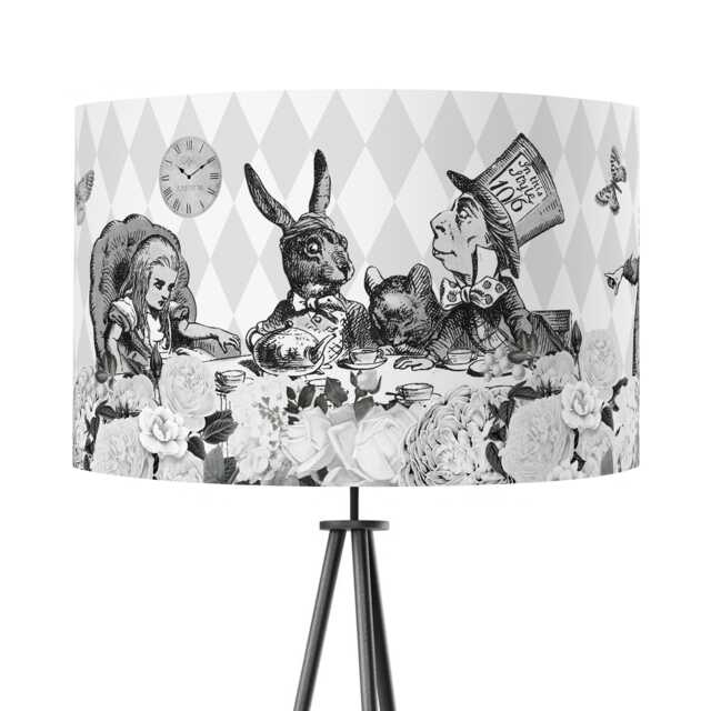 Lampshade Alice in Wonderland Black & White Velvet - Drum Lamp Shade 25cm 30cm 35cm 40cm 45cm Table Lamp Shade, Ceiling Shade, Pendant - image 1