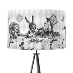 Lampshade Alice in Wonderland Black & White Velvet - Drum Lamp Shade 25cm 30cm 35cm 40cm 45cm Table Lamp Shade, Ceiling Shade, Pendant
