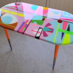 Large Pink Abstract Resin Coffee Table Boho Eclectic Side Table - thumbnail 3