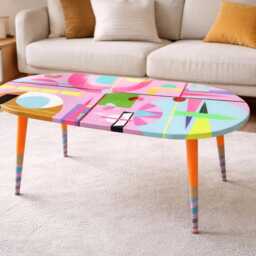 Large Pink Abstract Resin Coffee Table Boho Eclectic Side Table - thumbnail 2