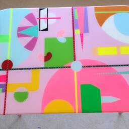 Large Pink Abstract Resin Coffee Table Boho Eclectic Side Table - thumbnail 4