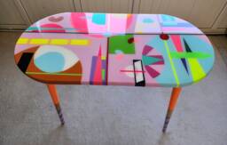 Large Pink Abstract Resin Coffee Table Boho Eclectic Side Table - thumbnail 1