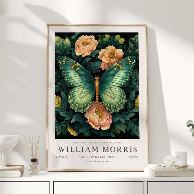 William Morris Print, Art, Exhibition Poster, Butterfly Gifts, Decor, Art Teal Wall - image 1