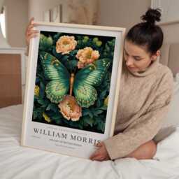 William Morris Print, Art, Exhibition Poster, Butterfly Gifts, Decor, Art Teal Wall - thumbnail 2