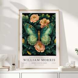 William Morris Print, Art, Exhibition Poster, Butterfly Gifts, Decor, Art Teal Wall - thumbnail 1