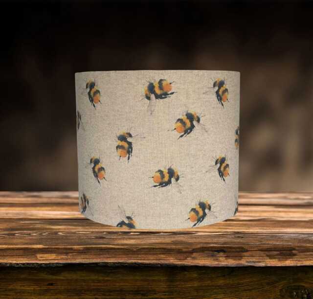 Bee Lampshade For Ceiling & Table Lamps, Linen Nature Drum Light Shade - image 1