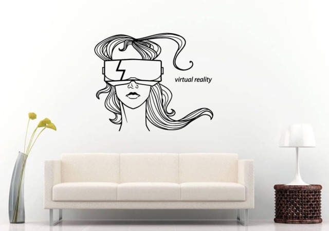 Virtual Reality Gamer Gaming Girl Headset Glasses Mask Wall Sticker Decal Vinyl Mural Decor Art L2238 - image 1