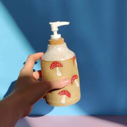 Handmade Ceramic Soap Dispenser in Mushroom Stamp - thumbnail 2