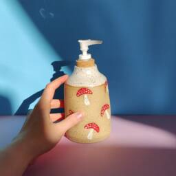 Handmade Ceramic Soap Dispenser in Mushroom Stamp - thumbnail 4