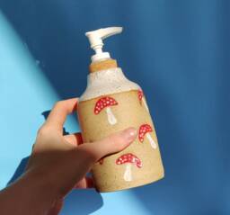 Handmade Ceramic Soap Dispenser in Mushroom Stamp - thumbnail 1
