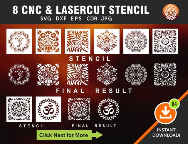 8 Decorative Panel & Stencils, Wall Decor Laser, Cnc, Plasma, Cricut Cutting File Cdr, Svg, Dxf, Eps - image 1