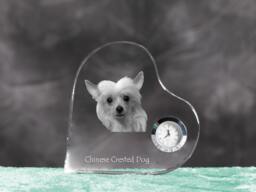 Chinese Crested Dog - Crystal Clock in The Shape Of A Heart With Image Pure-Bred Dog - thumbnail 1