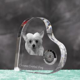 Chinese Crested Dog - Crystal Clock in The Shape Of A Heart With Image Pure-Bred Dog - thumbnail 2