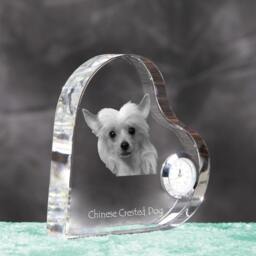 Chinese Crested Dog - Crystal Clock in The Shape Of A Heart With Image Pure-Bred Dog - thumbnail 3
