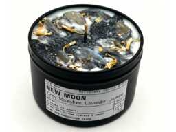 New Moon Candle With Gray Moonstone - Intention Ritual For Beginnings, Manifestation & Grounding Vegan Soy Crystal Gift - thumbnail 1