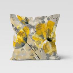 Mustard Grey Cushion Cover-Paint Effect Pillow Case-Modern Decorative Case-Flower Cover-Gift For Her -Handmade Material - thumbnail 2