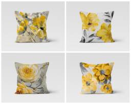 Mustard Grey Cushion Cover-Paint Effect Pillow Case-Modern Decorative Case-Flower Cover-Gift For Her -Handmade Material